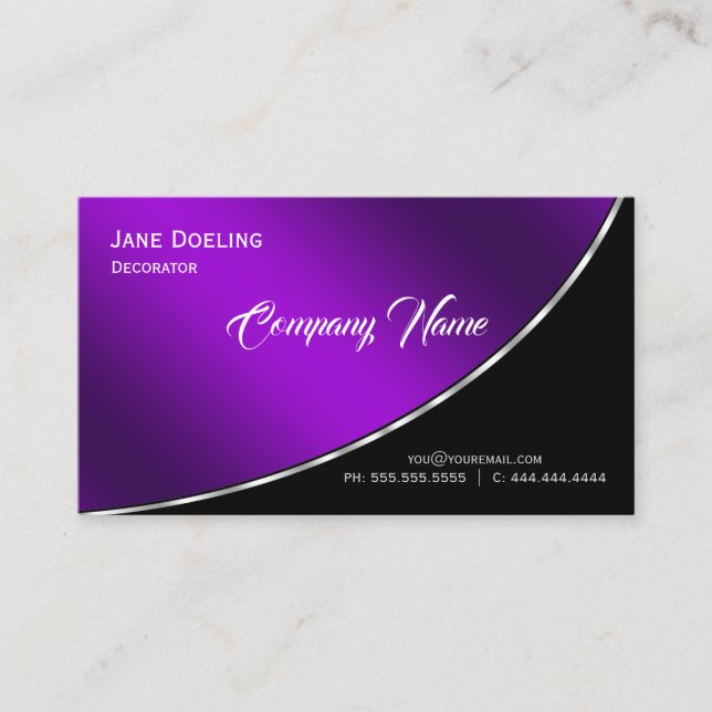 Tarjeta De Visita Elegante profesional moderno brillante morado (Anverso)