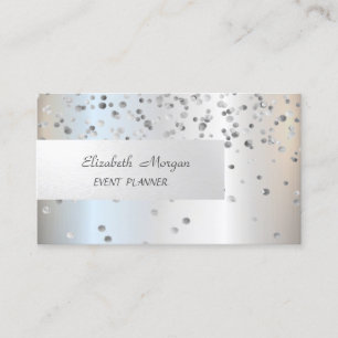 Tarjeta De Visita Elegante Profesional, Moderno, Confeti, Plata