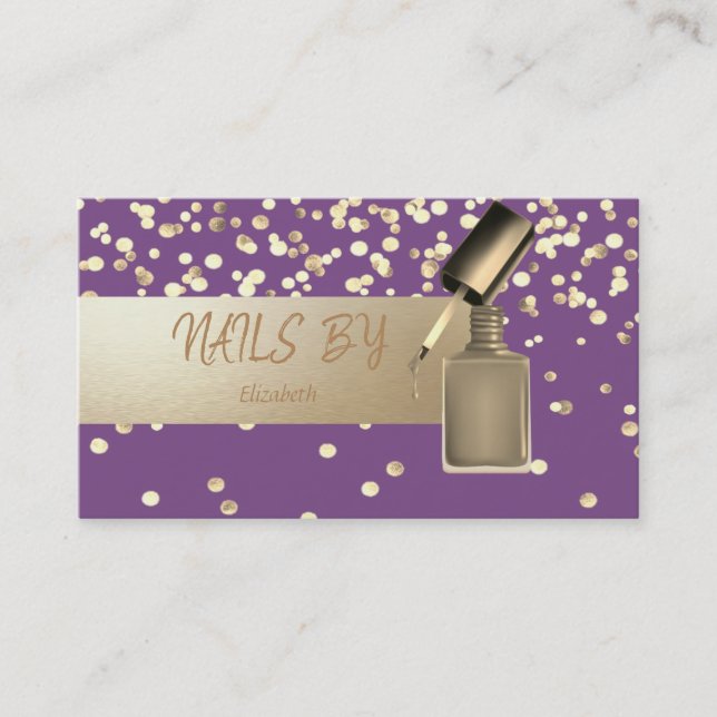 Tarjeta De Visita Elegante Profesional, Moderno, Confetti,Nail Polac (Anverso)