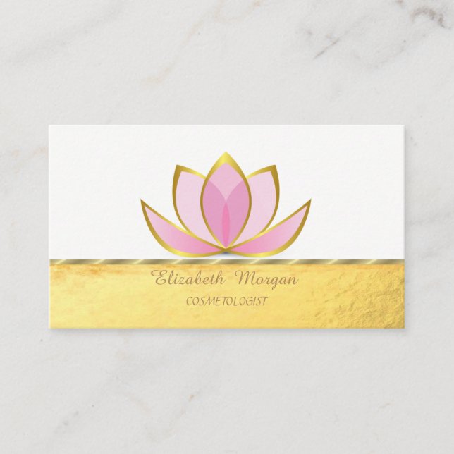 Tarjeta De Visita Elegante profesional moderno, Faux Gold Lotus (Anverso)