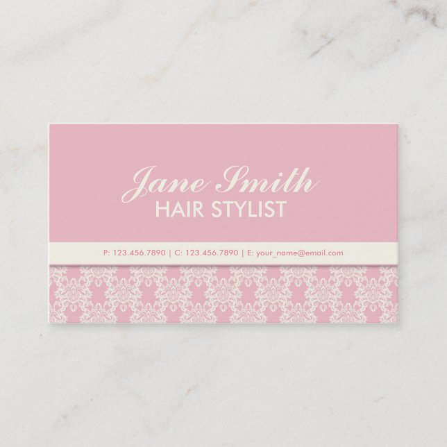 Tarjeta De Visita Elegante profesional moderno floral del damasco (Anverso)