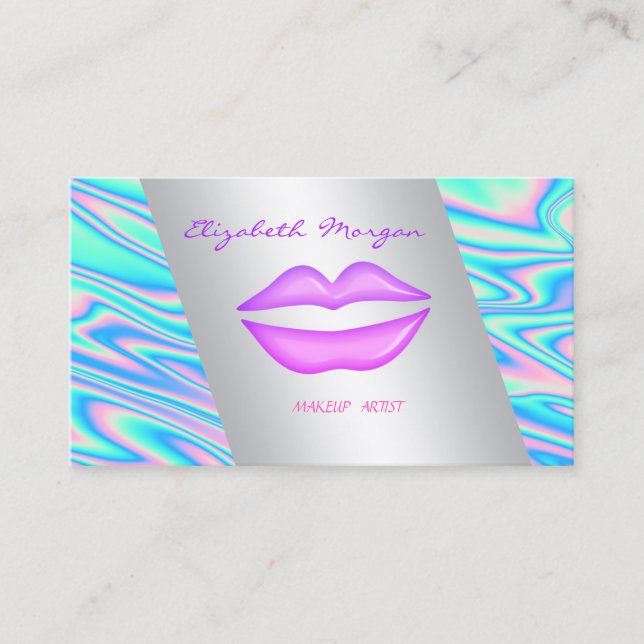 Tarjeta De Visita Elegante Profesional Moderno Lips Holográfico (Anverso)