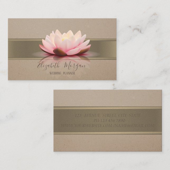 Tarjeta De Visita Elegante Profesional Moderno, Lotus, Stripe (Anverso / Reverso)