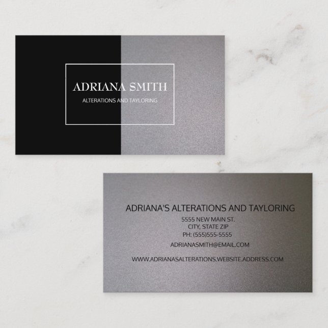 Tarjeta De Visita Elegante profesional moderno metálico plateado neg (Anverso / Reverso)