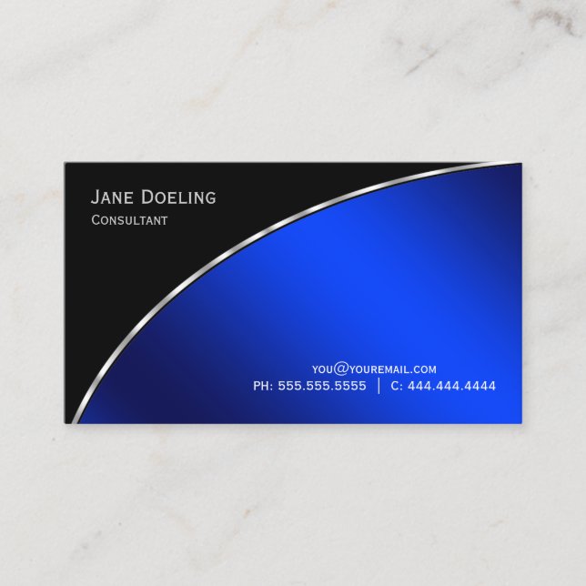 Tarjeta De Visita Elegante Profesional Moderno Negro Brillante Azul (Anverso)
