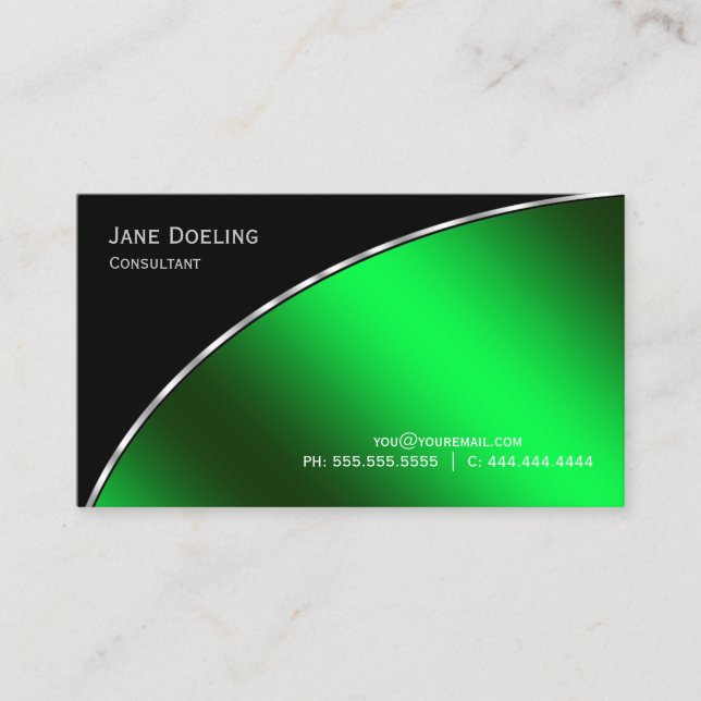 Tarjeta De Visita Elegante Profesional Moderno Negro Brillante Verde (Anverso)