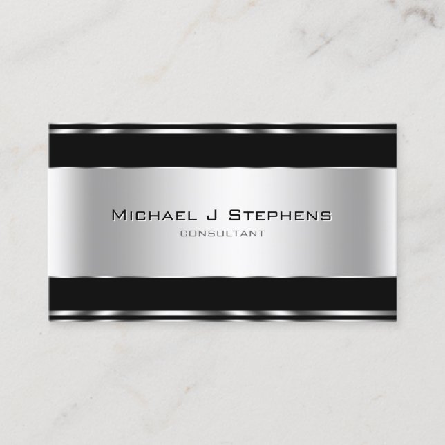 Tarjeta De Visita Elegante profesional moderno negro y plateado (Anverso)