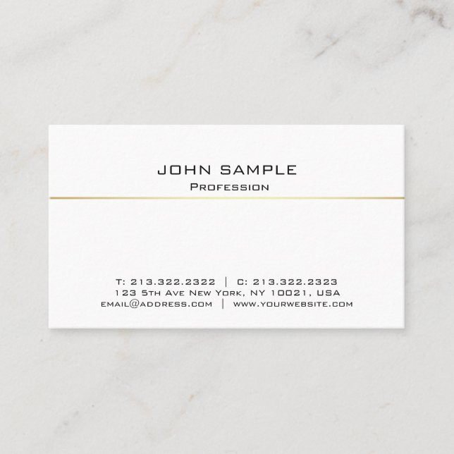 Tarjeta De Visita Elegante profesional moderno Oro blanco simple (Anverso)