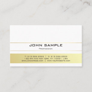 Tarjeta De Visita Elegante Profesional Moderno Simple de Oro Blanco