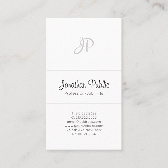 Tarjeta De Visita Elegante profesional Monograma Blanco Moderno Simp (Anverso)