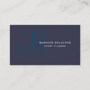 Tarjeta De Visita Elegante profesional Monograma moderno Azul y Blan