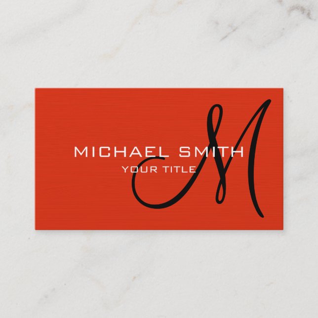 Tarjeta De Visita Elegante profesional Monograma Naranja rojo sencil (Anverso)