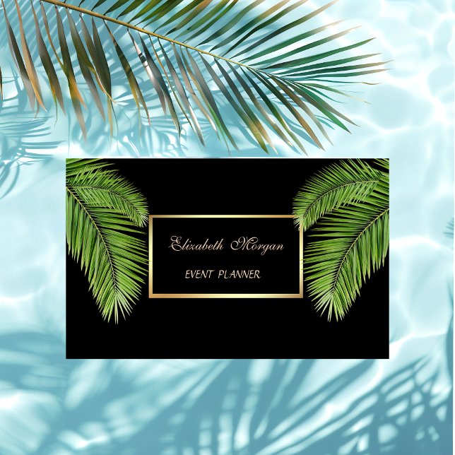 Tarjeta De Visita Elegante Profesional, Negro, Marco,Árbol de palmas (Subido por el creador)