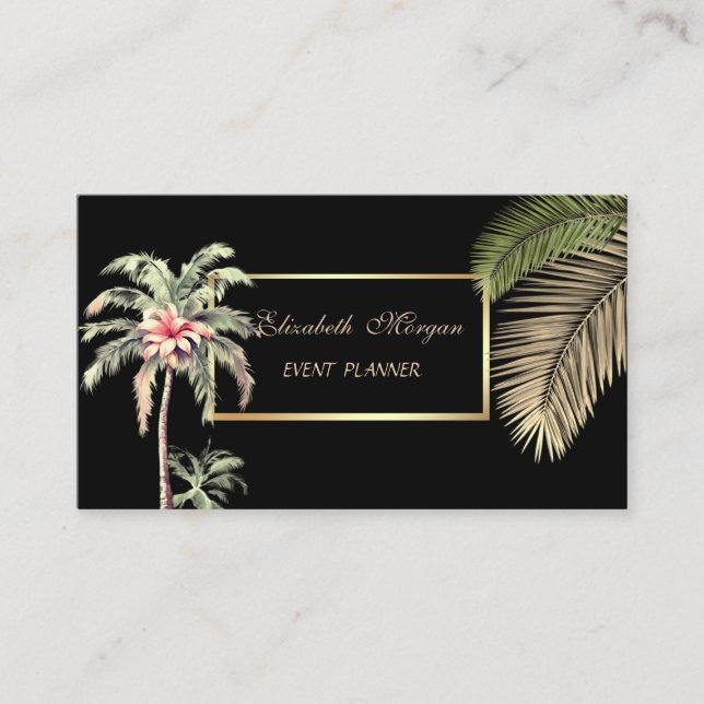 Tarjeta De Visita Elegante Profesional, Negro,Marco,Flor de árbol de (Anverso)