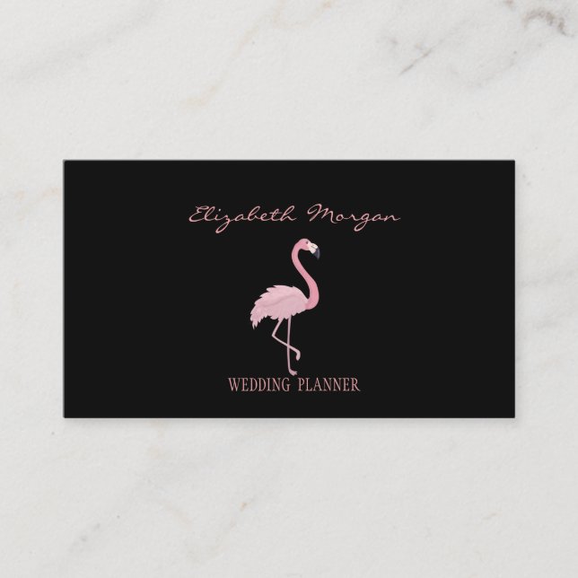 Tarjeta De Visita Elegante profesional negro moderno,Flamingo rosa (Anverso)