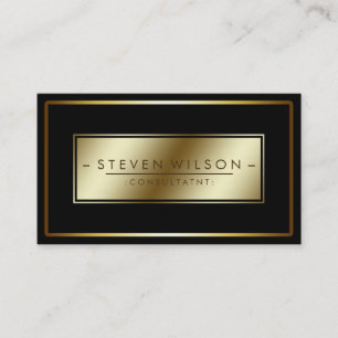 Tarjeta De Visita Elegante Profesional Negro Moderno Plata Oro