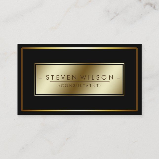 Tarjeta De Visita Elegante Profesional Negro Moderno Plata Oro (Anverso)