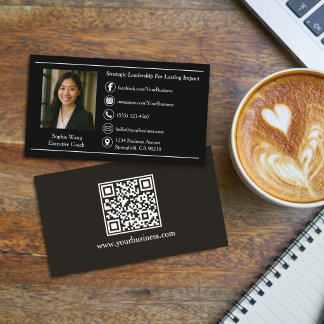 Tarjeta De Visita Elegante profesional negro personalizado con foto 