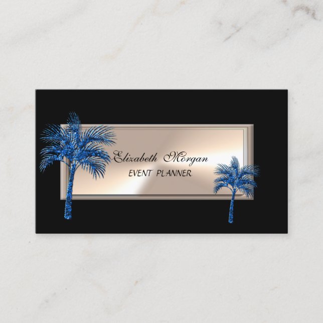 Tarjeta De Visita Elegante Profesional, Negro, Purpurina Palm Tree (Anverso)