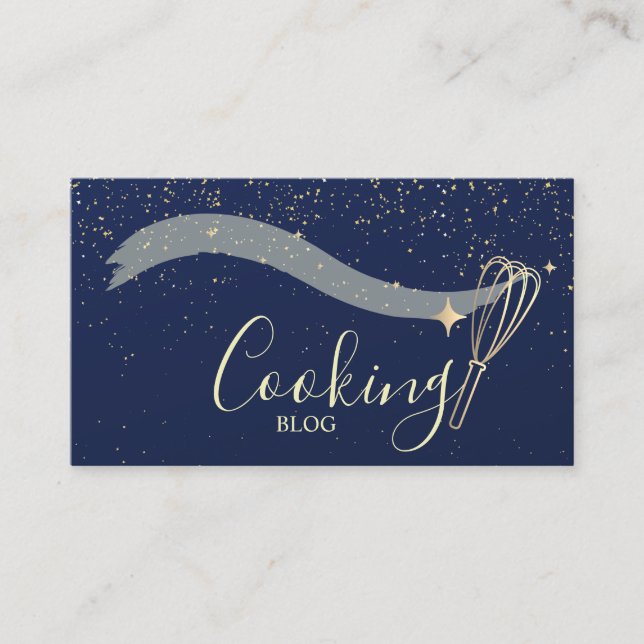 Tarjeta De Visita Elegante Profesional, Oro, Azul Navy, Whisk, Cocin (Anverso)