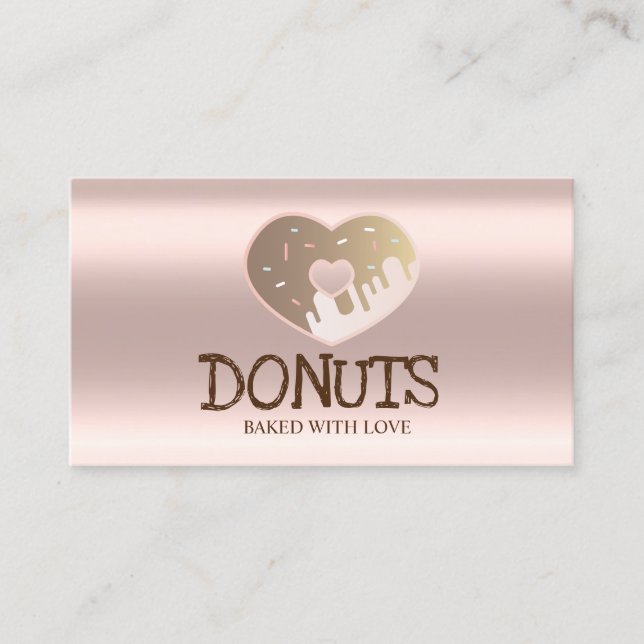 Tarjeta De Visita Elegante profesional, oro Rosa, donuts, panadería (Anverso)