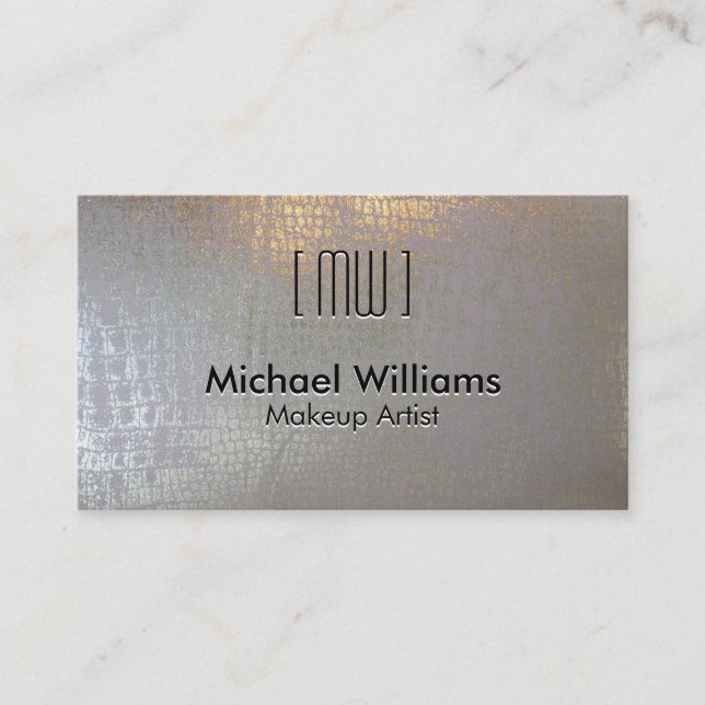 Tarjeta De Visita Elegante Profesional Piel Cocodrilo Reptil Plata (Anverso)