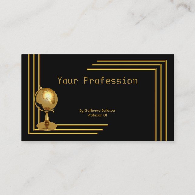 Tarjeta De Visita Elegante Profesional Profesional Black Gold Globe (Anverso)