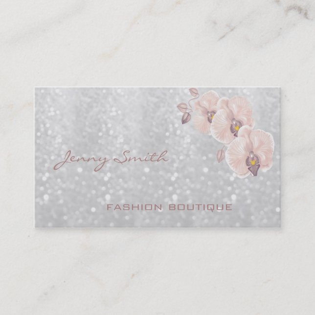 Tarjeta De Visita Elegante profesional purpurina de lujo bokeh orchi (Anverso)