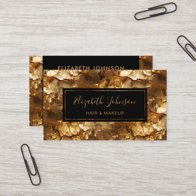 Tarjeta De Visita Elegante profesional Purpurina de oro negro Glam (Anverso/Reverso In Situ)