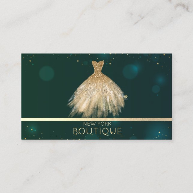 Tarjeta De Visita Elegante Profesional Purpurina de Oro Vestido Bout (Anverso)
