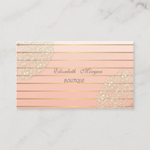 Tarjeta De Visita Elegante Profesional, Rayas Doradas, Encaje