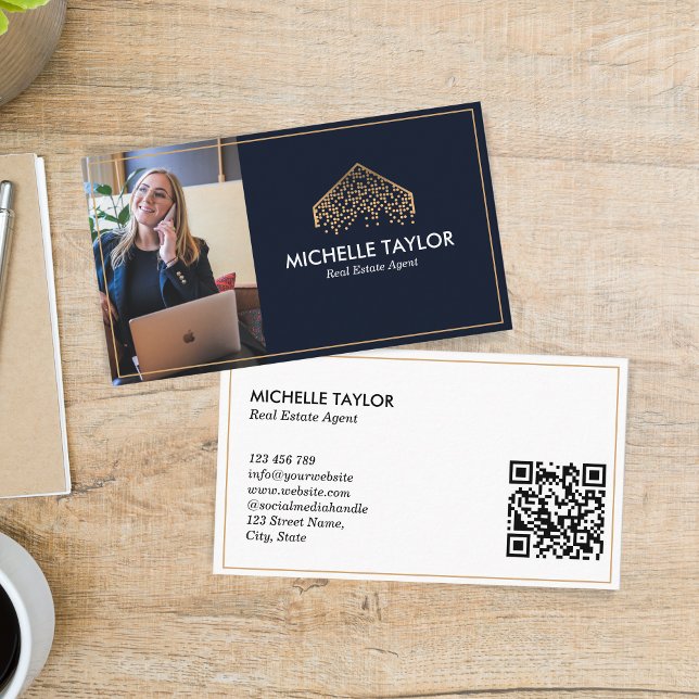 Tarjeta De Visita Elegante Profesional Real Estate Realtor Foto QR (Subido por el creador)