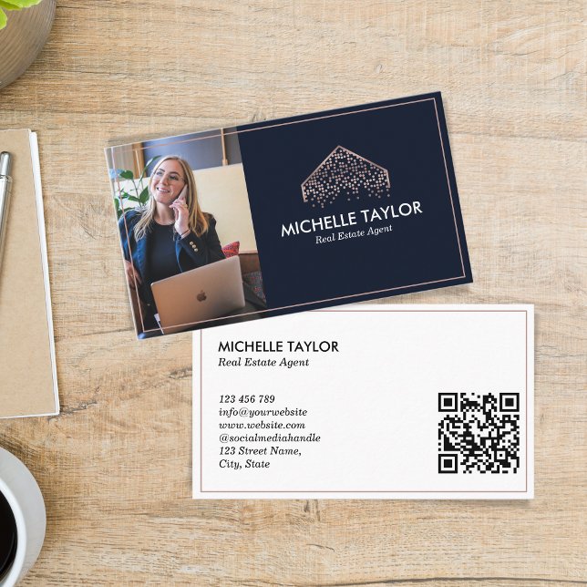 Tarjeta De Visita Elegante Profesional Real Estate Realtor Foto QR (Subido por el creador)