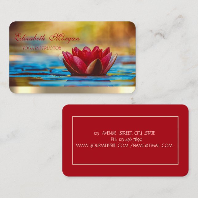 Tarjeta De Visita Elegante profesional Red Lotus,Yoga (Anverso / Reverso)