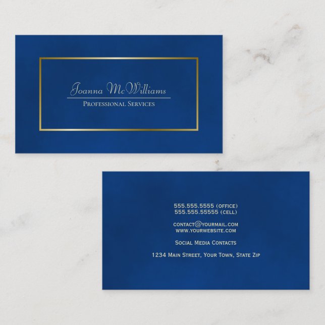 Tarjeta De Visita Elegante profesional simple azul y oro (Anverso / Reverso)