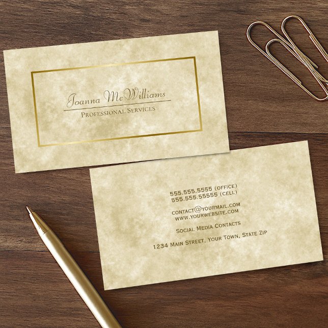 Tarjeta De Visita Elegante profesional simple de marfil y oro (Front/Back)