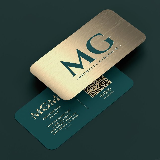 Tarjeta De Visita Elegante profesional Terapia Verde azulada Gold Mo (Professional Elegant Teal Gold Marketing Modern Business Card
)