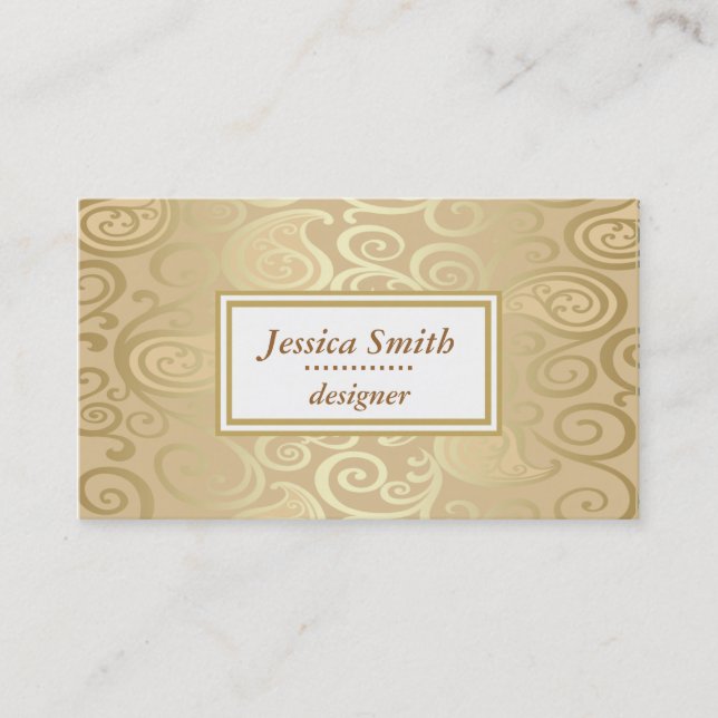 Tarjeta De Visita Elegante profesional y suave dorado floral (Anverso)