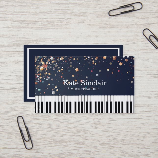 Tarjeta De Visita Elegante profesor de música piano Keys musical (Anverso/Reverso In Situ)