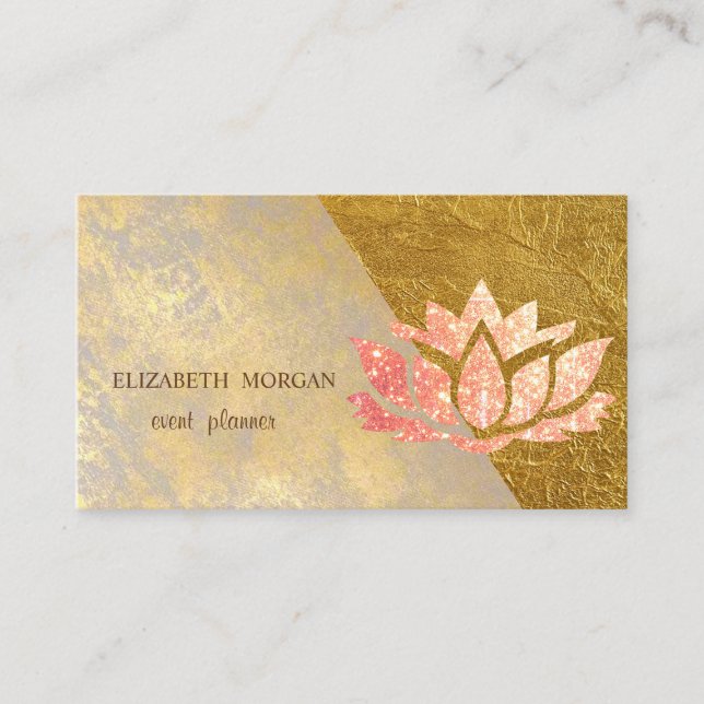 Tarjeta De Visita Elegante Proffesional Elegante ,Faux Gold Lotus (Anverso)