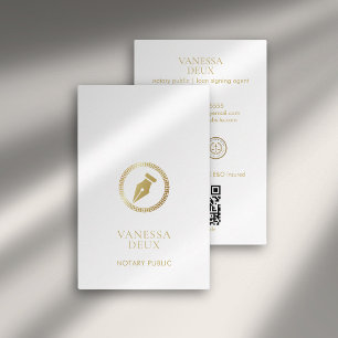 Tarjeta De Visita Elegante punta de bolígrafo notarial dorado y blan
