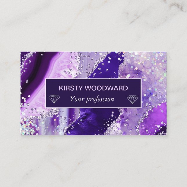 Tarjeta De Visita Elegante Purple Faux Holo Purpurina Agate (Anverso)