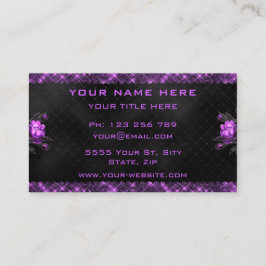 Tarjeta De Visita Elegante Purple Flowers Purpurina Black Business C