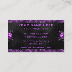 Tarjeta De Visita Elegante Purple Flowers Purpurina Black Business C