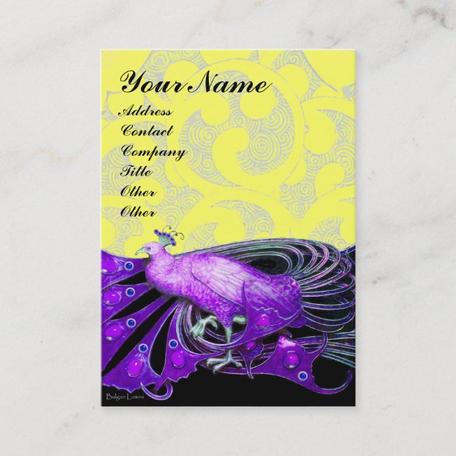 TARJETA DE VISITA ELEGANTE PURPLE PEACOCK JEWEL/HERRAMIENTAS AMARILL (Anverso)