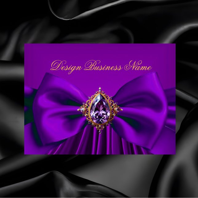 Tarjeta De Visita Elegante Purple Plum Gold Jewel Bow Diseño (Subido por el creador)