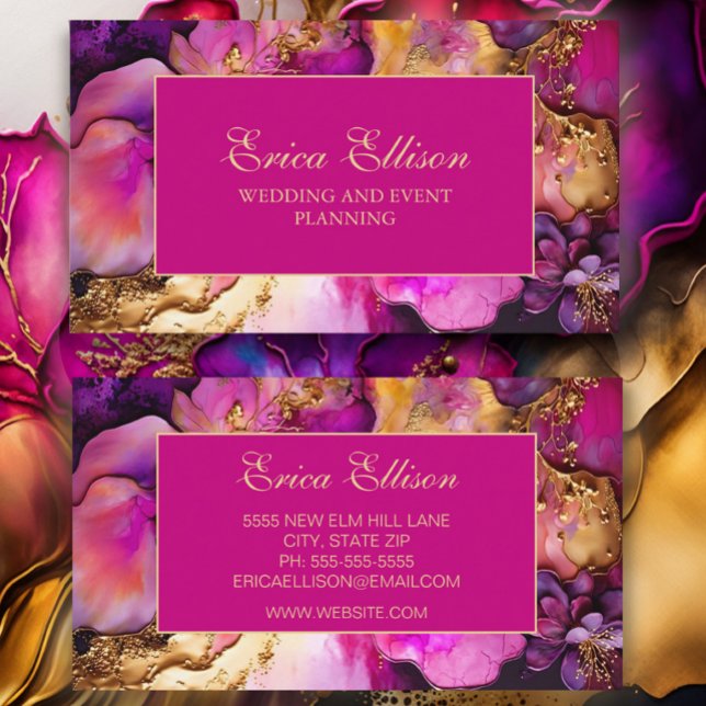 Tarjeta De Visita Elegante Púrpura Fuchsia Planner de Boda Floral de (Subido por el creador)