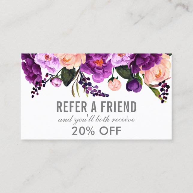 Tarjeta De Visita Elegante púrpura Ultra Violeta Floral Silver Refer (Anverso)
