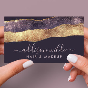 Tarjeta De Visita Elegante púrpura y oro moderno trendy script