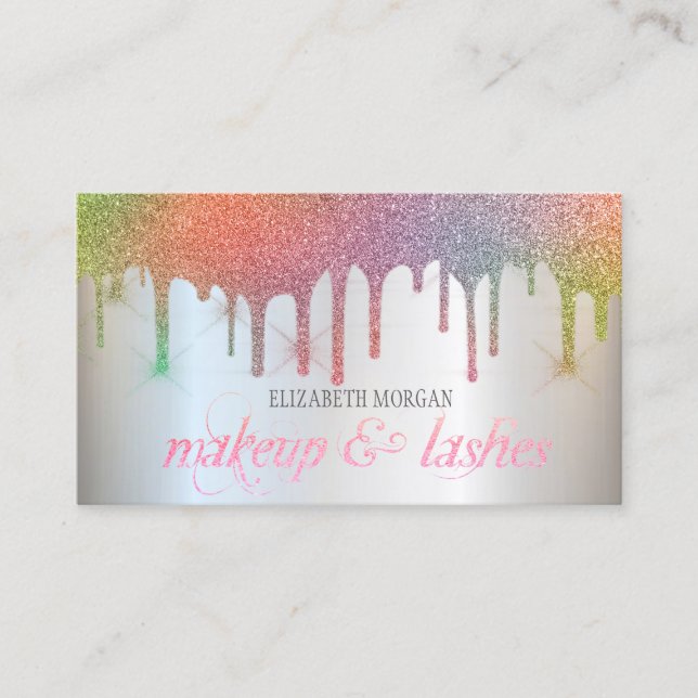 Tarjeta De Visita Elegante Purpurina arcoiris conduce profesional mo (Anverso)